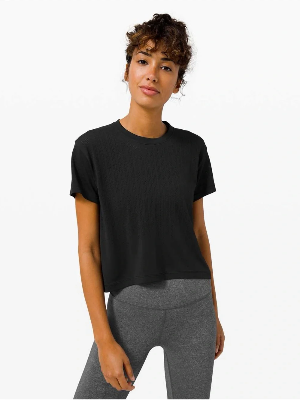 Lululemon Train to Be Black Cropped Mesh Tee